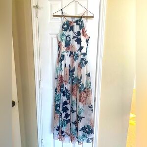 Pre-Owned Alexa B White Floral Long Maxi Beautiful Dress Sleevless Size 8